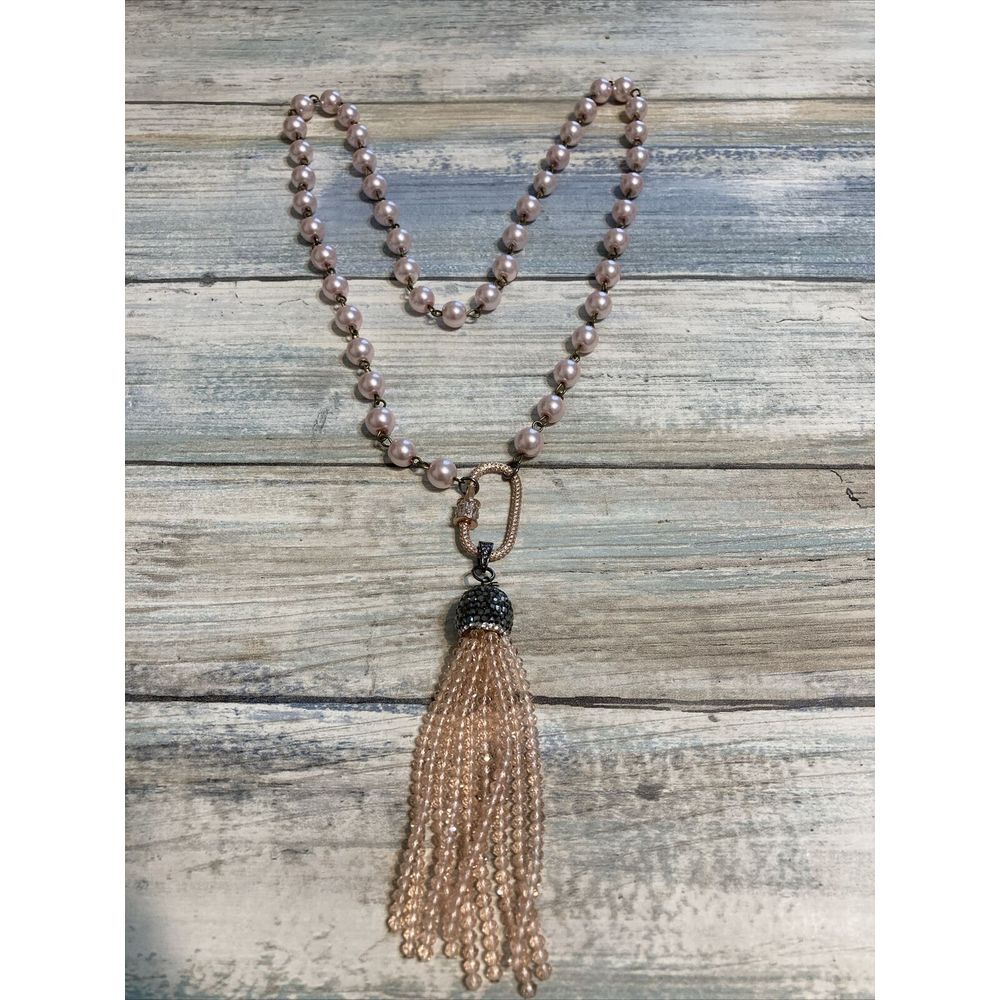Pink Pearls Faux Crystal Tassel Necklace 24" Fashion Statement NWOT Unbranded